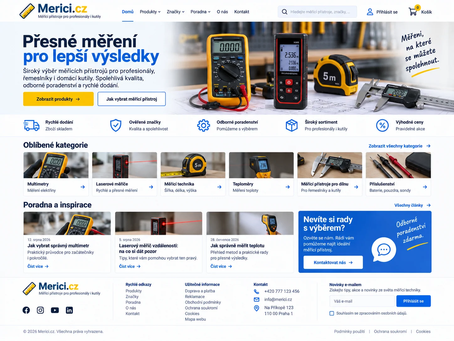 Ilustrační návrh e-shopu Merici.cz s měřicími přístroji